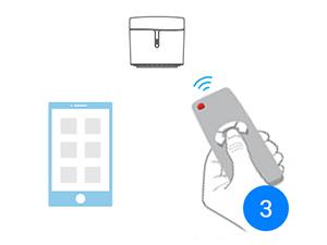Instructional diagram showing wireless connection between a mobile phone and cooler device, with numbered step indicator.