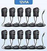 10PCS 10ft Long DC 12V 1A 1000mA Power Supply Adapter, 12W AC to DC Adapter Cord for LED Strip Li...
