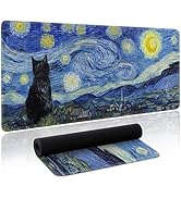Starry Night Cat Gaming Mouse Pad Large Desk Mat Extended Keyboard Mouse Pad Anime Mousepad with ...