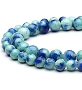 Youngbling Natural Jade Beads for Jewelry Making,8mm Blue Point Jade Polished Round Smooth Stone ...