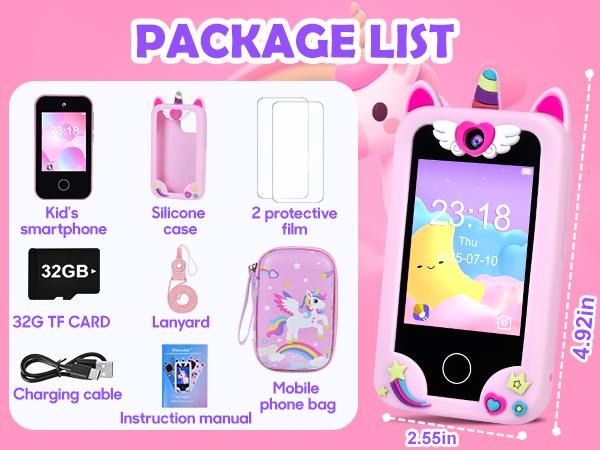 Kids Mobile Phone Toy with Dual Cameras, 2.8 Inch Touchscreen, Music Player, Games with 32 GB Card