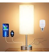 Touch Table Lamp for Bedroom Nightstand - Bedside Lamp with USB-C USB-A Charging Ports White, 3 W...