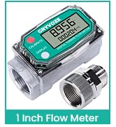 GRYVOZE 1 Inch Water &amp; Fuel Flow Meter with Swivel 360 Connector for 2.6-26 GPM Inline NPT Thread...