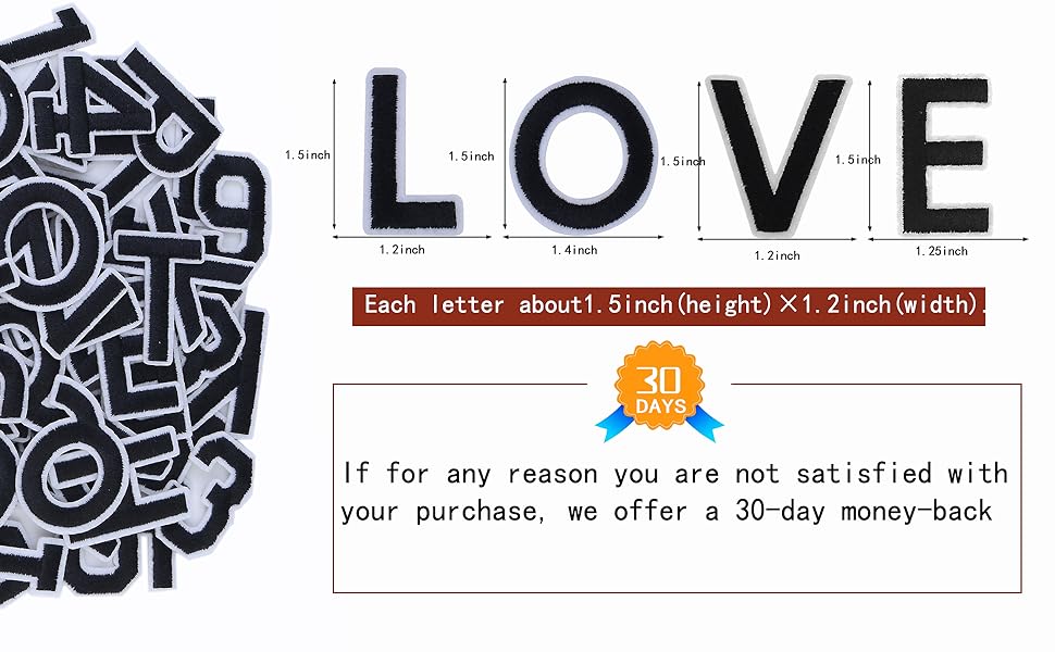 Iron on Letter and Numbers Patches 72 Pieces