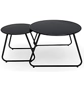 Meluvici Patio Outdoor Coffee Table Set of 2, Weather Resistant Steel Round End Tables, Outdoor N...