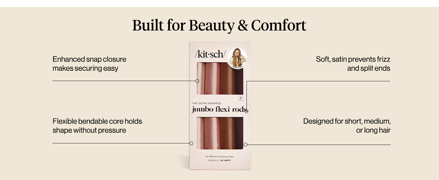 Kitsch Satin Hair Curlers, Heatless Curling Rod - Jumbo Flexi Rod,