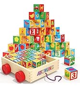 Atoylink ABC Wooden Building Blocks for Toddlers 1-3, 30 Pcs Alphabet &amp; Number Stacking Toys with...