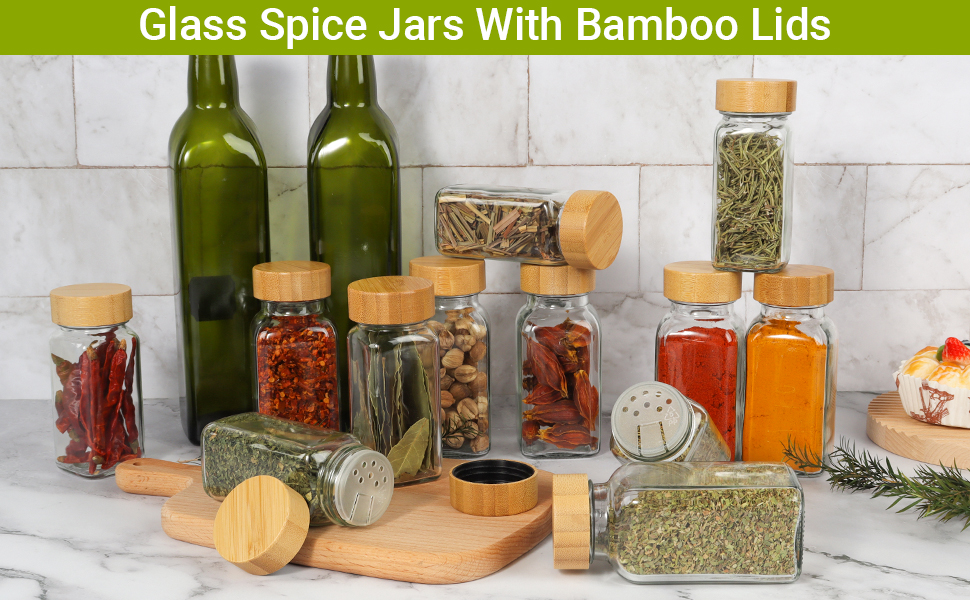 glass spice jars with bamboo lids 4 oz