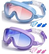 Rantizon Kids Swimming Goggles 2 Pack, Anti Fog&amp;UV Swim Goggles for Boys Girls, No Leak Pool Beac...