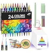 QFOUR Art Supplies, 24 Colors Acrylic Markers Set with 20 Pack Cardstocks, Fine &amp; Brush Tip Paint...
