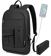 Business Backpack for Men Slim Lightweight Laptop Backpack Water Resistant Small Office Backpack ...
