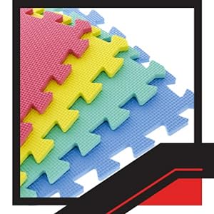 Image of rubber mats for floor being used as a baby floor mat.