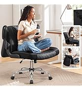 Criss Cross Office Chair with 2-in-1 Flip Backrest – Ergonomic PU Leather Floor Sitting Chair, Ad...