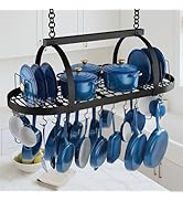 KES 48 Inch Large Ceiling Pot Rack with Lid Organizer, Oval Heavy Duty Hanging Pot Rack Ceiling M...