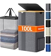 BlissTotes 100L Laundry Basket Hamper with Lid &amp; Removable Bag,Light Grey | Clothes Laundry Hampe...