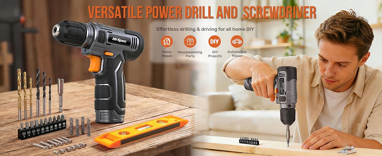 Hi-Spec 8V USB Grey Power Drill Driver and Drill Bit Set
