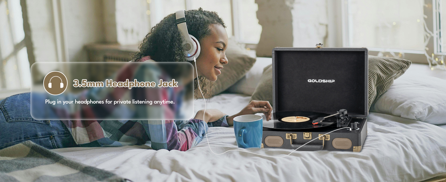 Vinyl Record Player 3-Speed Bluetooth Turntable with Rechargeable Battery