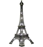DOITOOL 9.7" Light Up Eiffel Tower Statue, Vintage Bronze Metal LED Night Light, Parisian Tableto...