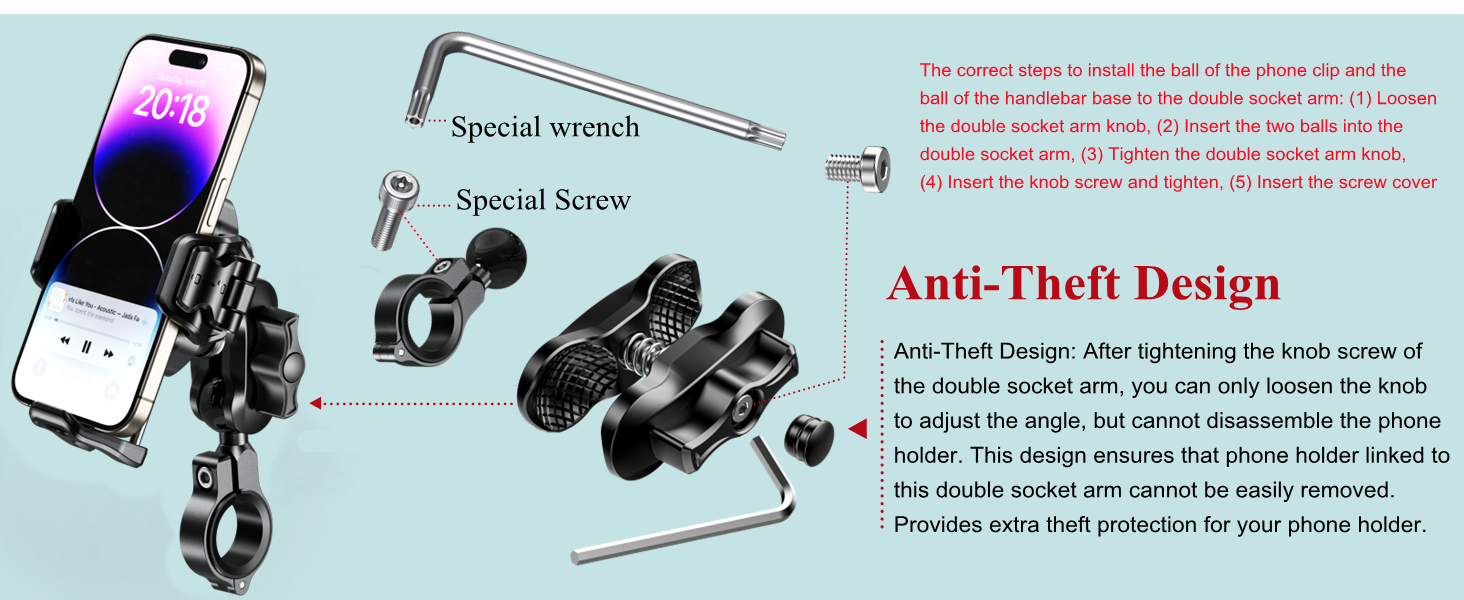 Anti-Theft motorcycle phone mount bike cell phone holder