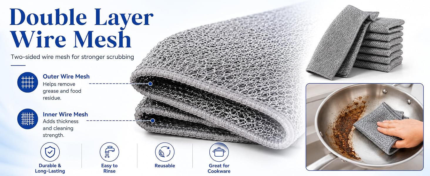double layer wire mesh cleaning cloth