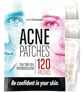 BASIC CONCEPTS Acne Patches (120 Pack), Tea Tree Oil and Hydrocolloid Pimple Patches for Face, Zi...