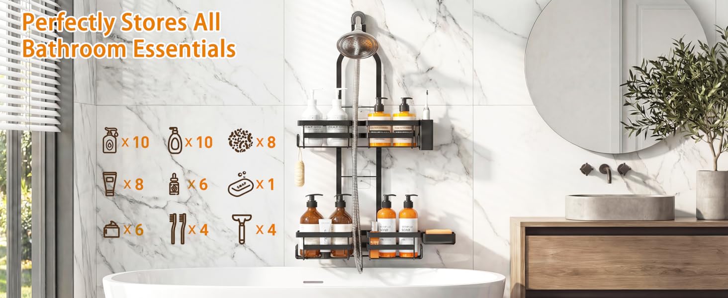 Gabeeriso Shower Caddy Hanging,Rustproof Hanging Shower Caddy Over Shower Head Shower Caddies