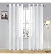 DWCN White Sheer Curtains Linen Look Semi Transparent Voile Grommet White Curtains for Living Din...