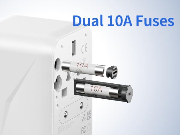 10A Fuses Travel Adapter