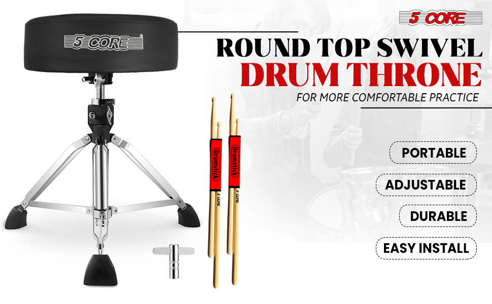 Professional Drum Throne, Seat Swivel Height Adjustable Chair Heavy Duty Stool for Drummer