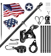 Flag Pole Kit with 3x5 American Flag and Pole, 6 Ft Black Spinning Metal Flag Poles for Outside H...