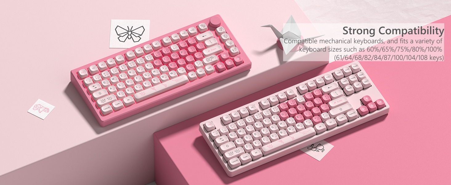 Womier Pink Keyboard Keycaps 60 65 75 100 Percent, MOA Profile Cute Keycap PBT