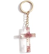 SHTALHST Flower Cross Keychain Pressed Flower Keychains Christian Charm for Women Inspirational G...