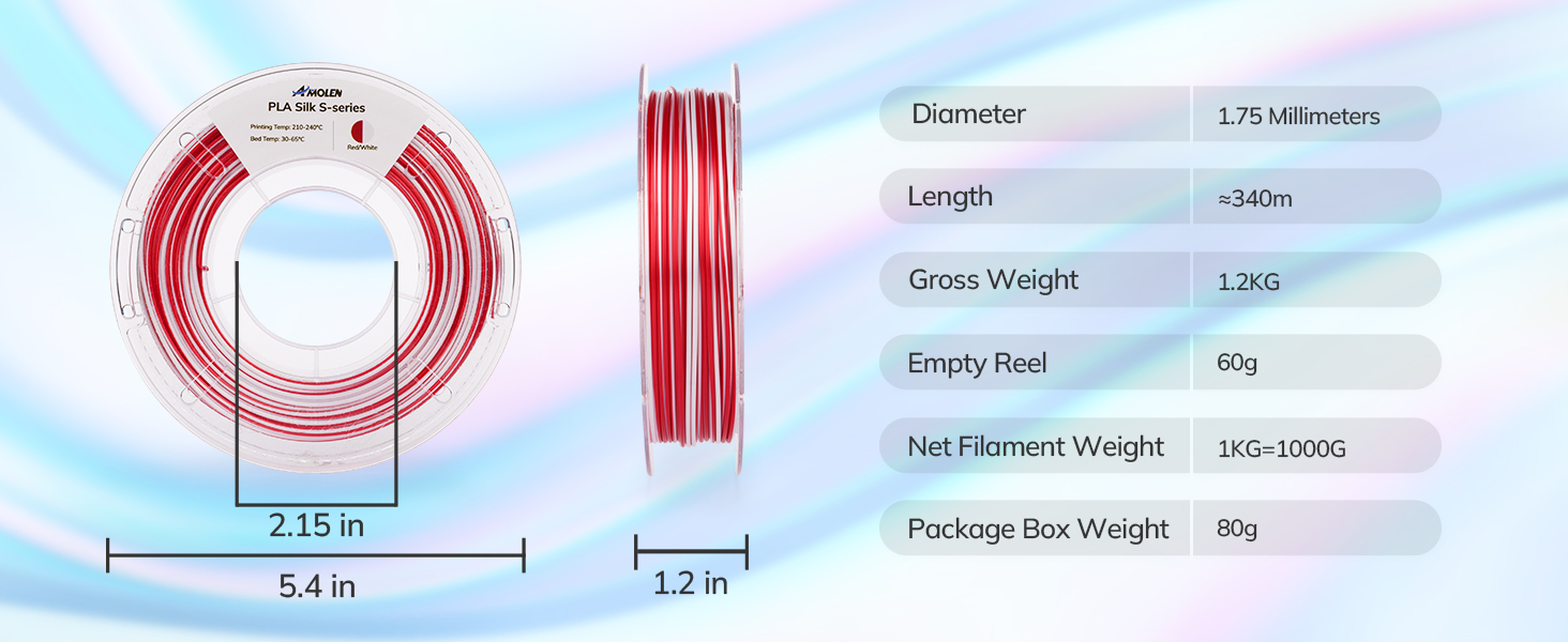 Silk PLA 3D Printer Filament, Shiny Multicolor Rainbow PLA Filament 1.75mm