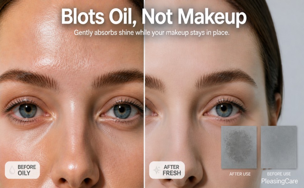 oily T-zone vs matte after charcoal paper, makeup intact