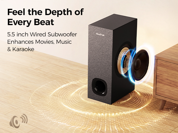 5.5-inch wired subwoofer delivers powerful bass to enhance movies, music, and karaoke