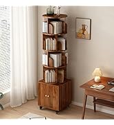 Ywin 4-Tier Rotating Bookshelf with Storage &amp; 360° Lockable Wheels, Display Spinning Bookshelves ...