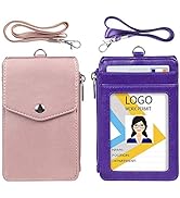 Teskyer 2 Pack Premium Badge Holder with Zipper Pocket, 4 Card Slot Leather ID Badge Holder with ...