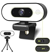 Webcam with Ring Light Microphone - Streaming Web Camera, 1080P Full HD Pro Camera for PC Mac Lap...