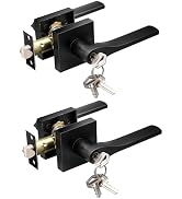 DSJJBLL Entry Door Lever with Lock and Key,Matter Black Exterior Door Handle for Office and Front...