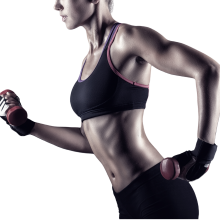 a woman with a dumbbell in her hand