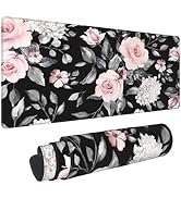 Floral Extended Gaming Mouse Pad Non-Slip Rubber Base Black Large Mousepad 31.5x11.8in with Stitc...
