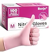 Borje Light-Duty Nitrile Disposable Gloves, 100 Count, Pink, Medium, Latex &amp; Powder-Free, Food Sa...