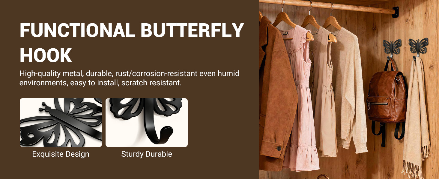 Butterfly Design Wall Hooks for Towel and Coat
