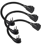 [3 Pack] 8inch Flat Plug Short Power Extension Cord - Black Low Profile Flat Plug Short 3 Prong G...