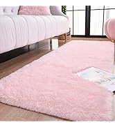 Keeko Fluffy Faux Fur Rug, 2x4 Washable Runner Rug Pink 1.78
