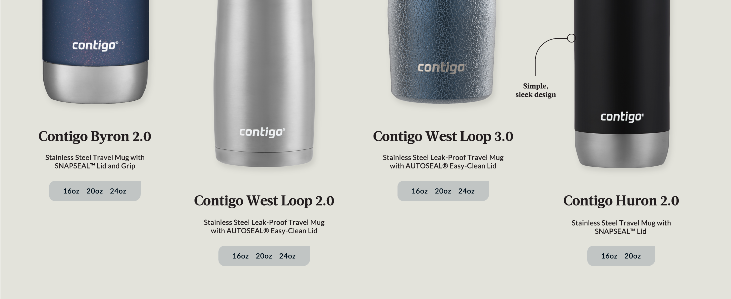 Contigo byron west loop huron style design modern trendy plain size hot simple sleek autoseal travel