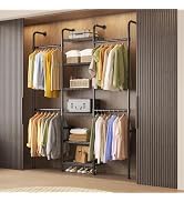 L3 Wall Mounted Pipe Closet System, Carbon Steel Wall Mounted Clothes Rack for Closet Storage, Ex...