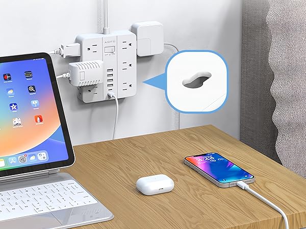 wall mountable power strip with 4 mounting holes white extension cord desk cable management