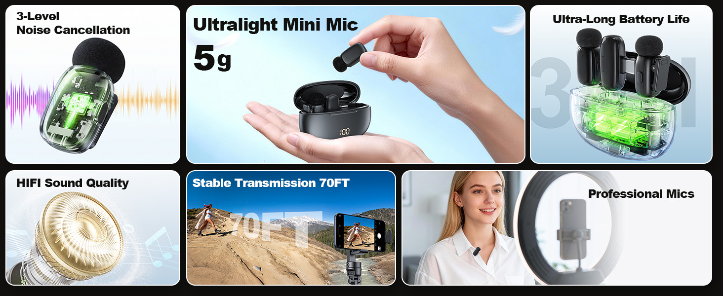 30H Used with Charging Case for Video Recording Vlogging Podcast