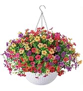 HyeFlora Artificial Faux Hanging Plants Flowers Basket for Outdoor Outside Spring Summer Decorati...